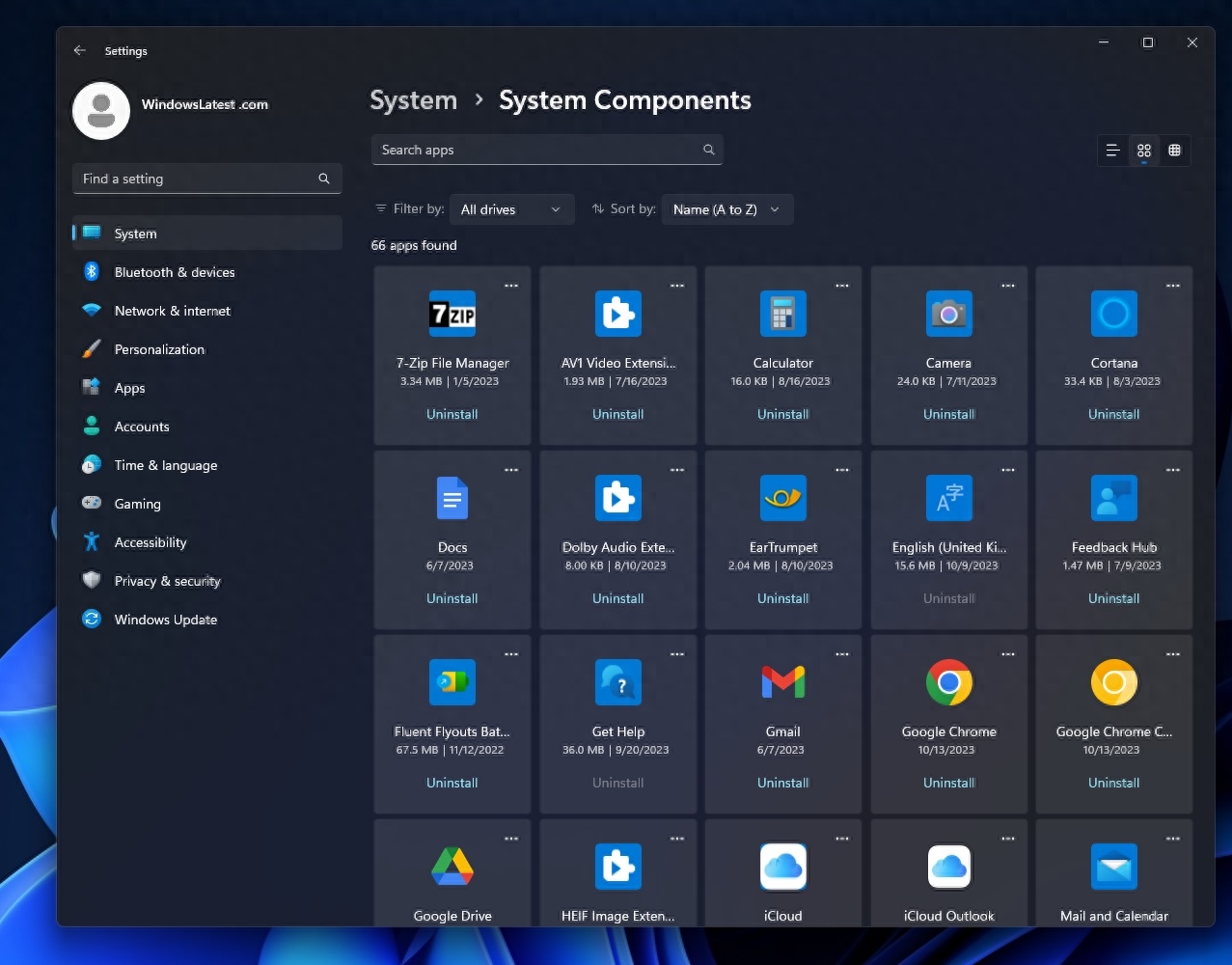 Windows 11 23H2 新增"系统组件"中心